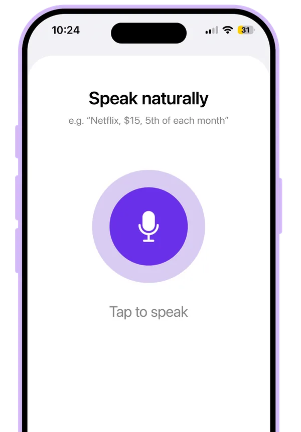 Incomly voice entry screen — add expenses by speaking